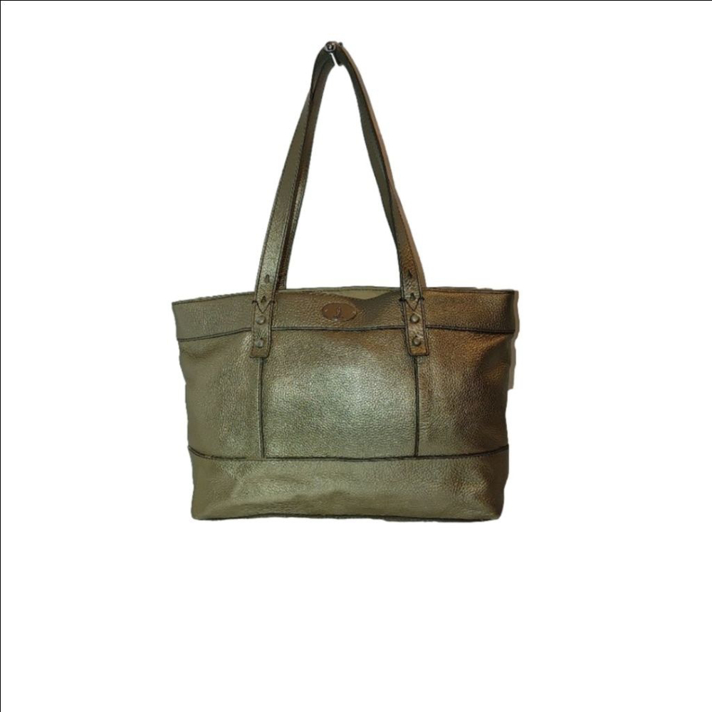 Fossil Metallic Silver Pebbled Leather Tote